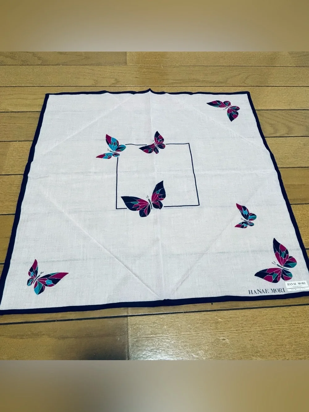 Hanae Mori White base/Multicolor 100% Cotton Handkerchief/Bandana/Scarf 43cm/17”